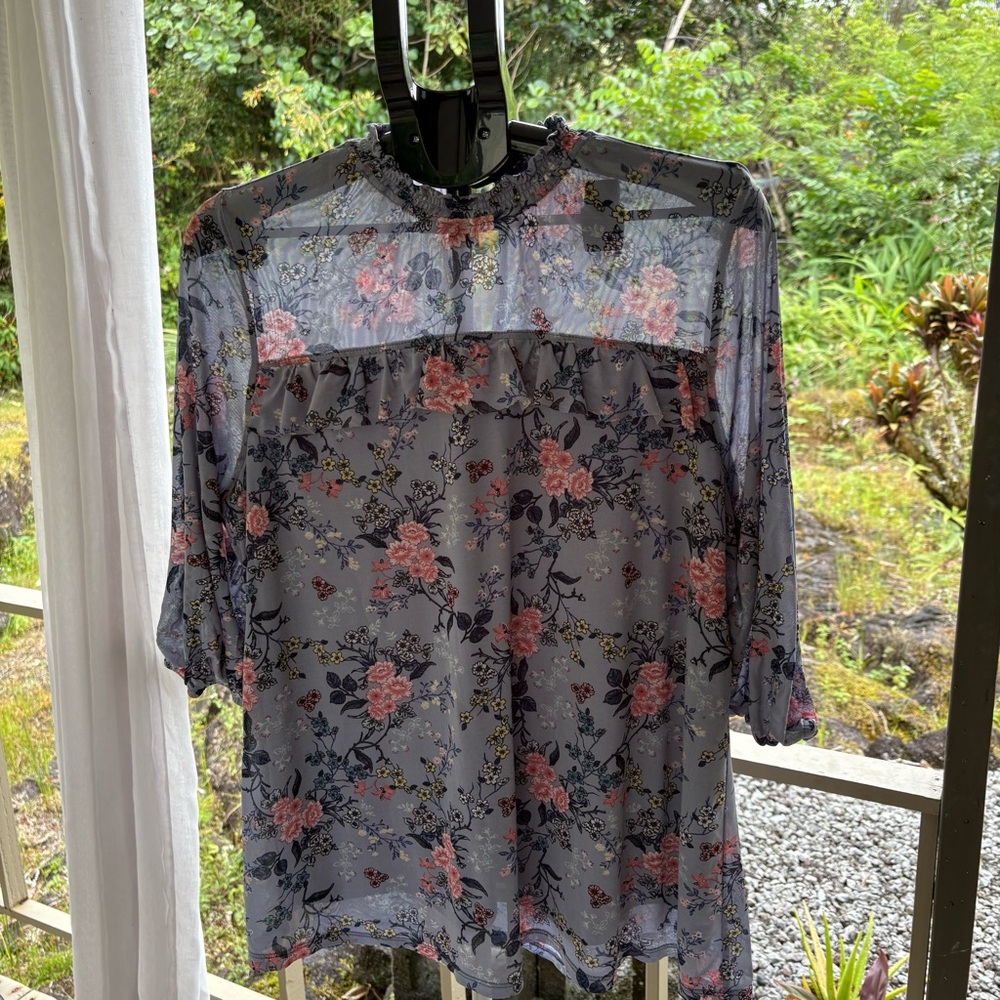 Massini floral mock neck blouse 1X